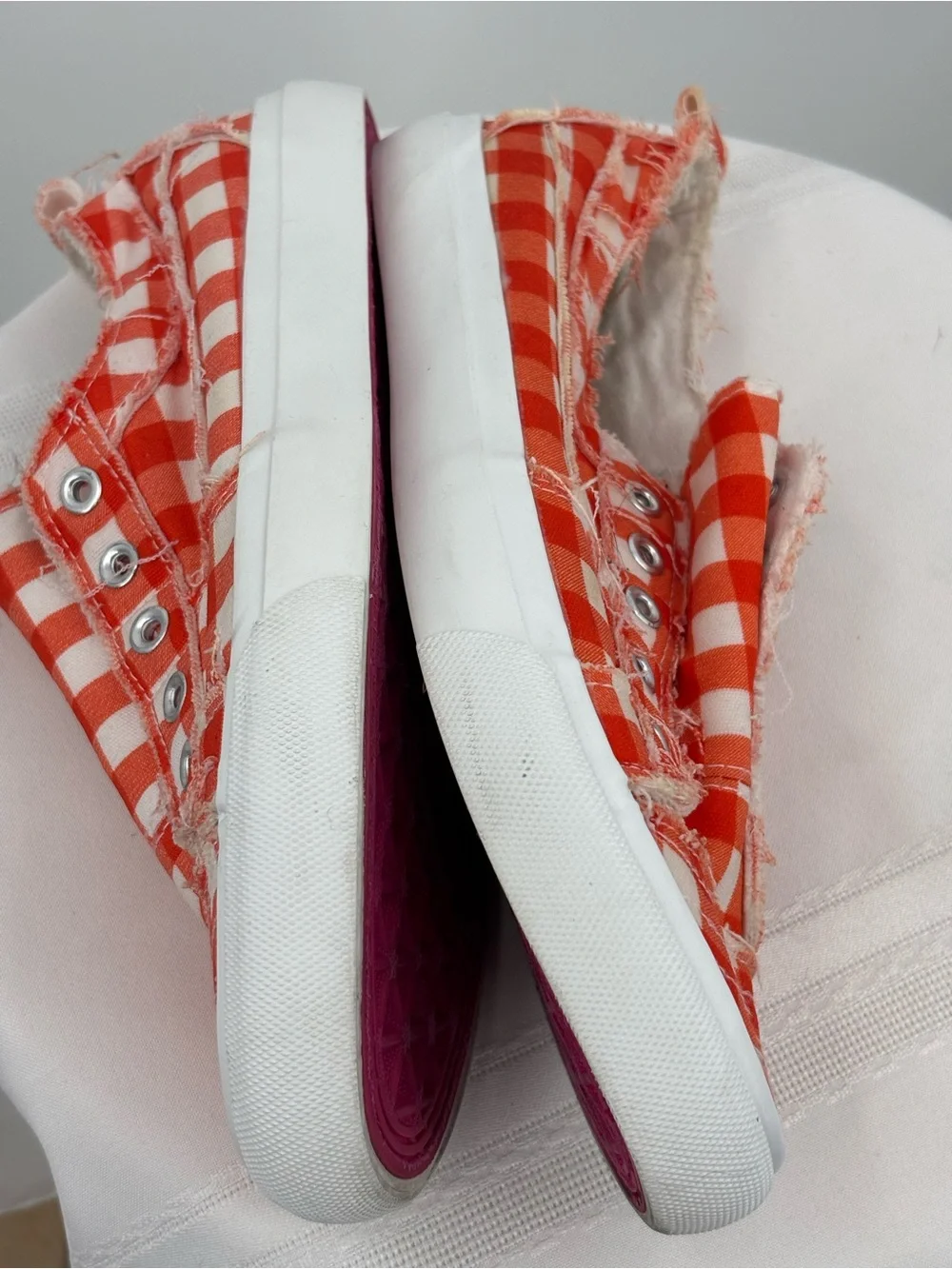 Corkys Babalu Orange & White Check Fray Sneakers Women’s Size 8